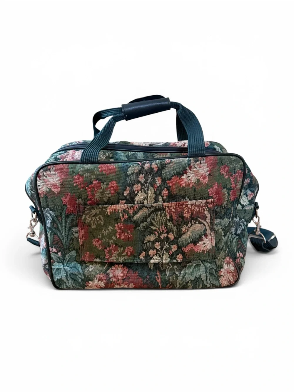 Atlantic Vintage Floral Tapestry Travel / Carry On Bag in Teal Green Retro